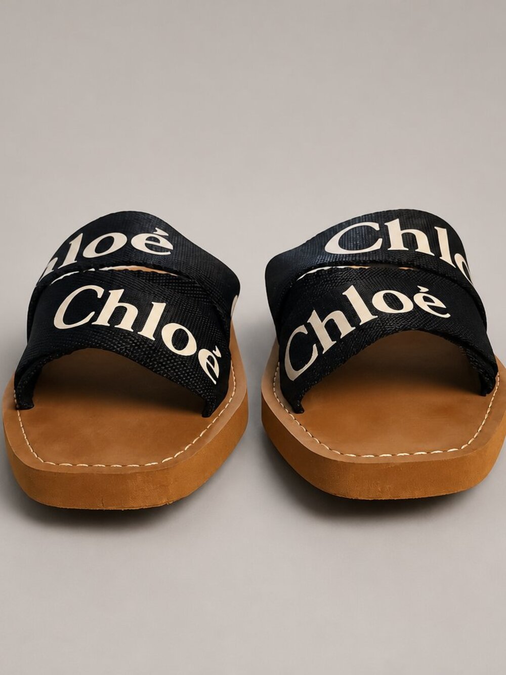 Chloe Wooden Linen Slides - Picture 2 of 6